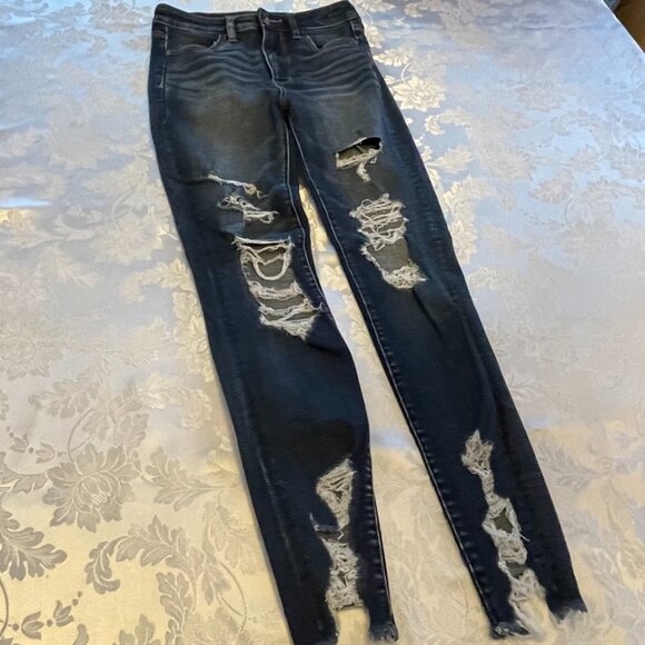 Blue skinny Jeans American Eagle super super stretchy high rise size US 4 - Picture 1 of 9